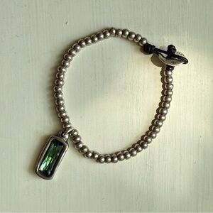 UNO de 50 Silver Beaded Bracelet with Green Crystal Charm